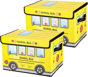 2 Pcs School Bus Treasure Box for Classroom, Foldable Chest Storage Toy Box Ches - Picture 1 of 12
