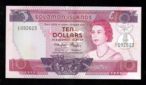 🇸🇧  Solomon Islands, $ 10 Dollars, 1977, P-5, QE II AUNC , Prefix: A/2 Banknot - Picture 1 of 2