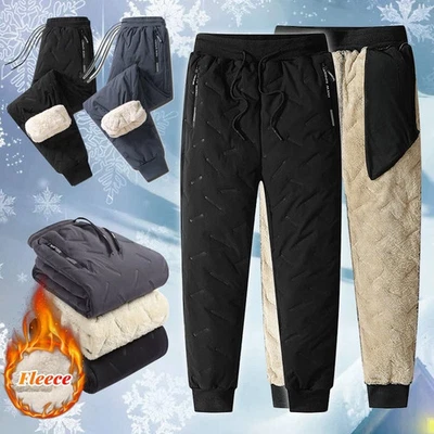 Men Winter Fleece Lined Thick Thermal Trousers Athletic Joggers Loose Warm Pants - Image 1 of 4