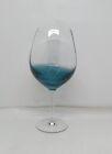 Pier 1 Teal Blue Crackle Glass Red Wine Hand Blown 8 5/8" Tall 18oz