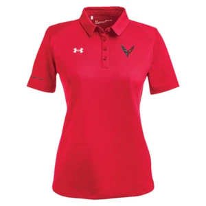 NWT LADIES C8 CORVETTE UNDER ARMOUR TECH POLO SHIRT RED SIZE M - Picture 1 of 2