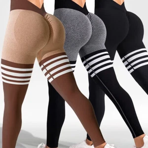 Women's V Back Fitness Leggings Scrunch Butt Lifting Low V Cut Workout GYM Pants - Picture 1 of 57