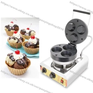 Commercial Nonstick Electric Ice Cream Waffle Bowl Maker Baker Machine Iron - Picture 1 of 8