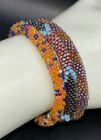 Sashka Co Bracelet Lot 3 Roll On Gold/Blue/Orange Seed Bead Nepal Artist Crochet