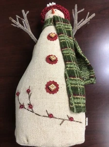 12 Inch SNOWMAN fabric weighted bottom -scarf - hat star - sticks - beautiful - Picture 1 of 4