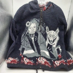 Tejidos Ruminahui Indischer Wolf Alpaka Wolle Reißverschluss Pullover Cardigan Gr. XL LESEN - Bild 1 von 6