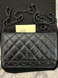 CHANEL WOC So Black Classic Wallet On Chain Bag Quilted Lambskin - Picture 1 of 10