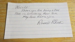 Russell Pickett WWII Army Veteran handsigniert signed 2,75x3,5 Handwritten Note - Bild 1 von 3