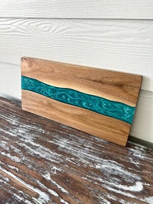 Turquoise Resin River Wood Cutting Board Charcuterie Board Cheeseboard Beach - Image 1 of 4