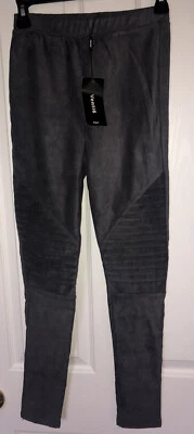 NUEVO CON ETIQUETAS VENTI6 Gris Imitación Gamuza Moto Leggings Estilo #20243 Talla Pequeña Foto 1 de 4