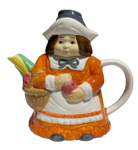 Vintage Woman Pilgrim Thanksgiving Teapot - Picture 1 of 9