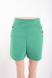 Zara Womens High Waist Bermuda Shorts S Green Buttoned detail 1478/123 NWT