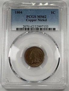 1864 Copper Nickel Indian Head Cent PCGS MS62 - Picture 1 of 2
