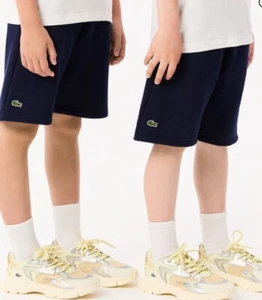 NWT Lacoste Kids' Fleece Shorts Size 16 Navy Blue Unisex w/pockets & drawstring - Picture 1 of 12