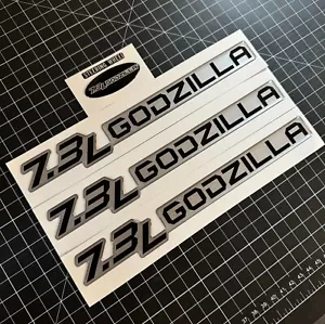 (3) Gel-coated 7.3L GODZILLA badge Ford Super Duty Tremor F250 Black on Silver - Picture 1 of 5