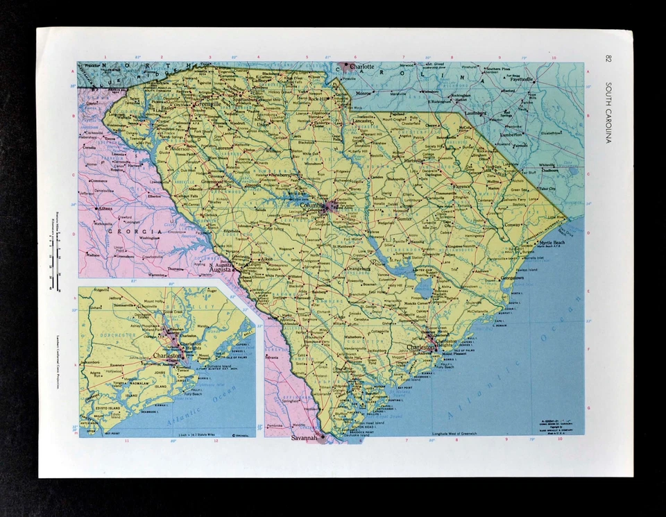 Mapa McNally Cosmo c1970 Carolina del Sur Charleston Columbus Hilton Head Beaufort Foto 1 de 1