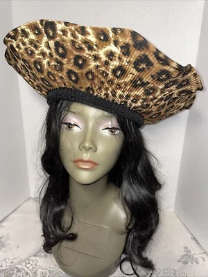 Fabulous Black & Leopard Print Wide Brim Wedding Cogic Church Derby Hat - Image 1 of 4