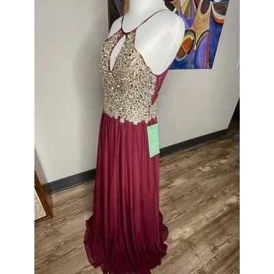 Gold Maroon Evening Dress My Michelle Special Occasion Gown Rhinestones JR 5 - Image 1 of 4
