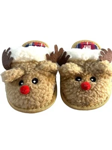 Baby Deer Toddler Girls Reindeer Christmas  Slippers Tan Size M 7 - Picture 1 of 5