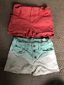 Zara GapKids GIRLS JEAN SHORTS SIZE 4 Aqua White TYE DYE And Coral Braided EUC - Picture 1 of 9