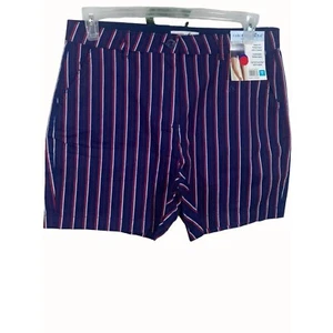 Caribbean Joe Classic Fit Stretch Navy Red Striped Cotton Womens Shorts NEW 12 - Picture 1 of 7