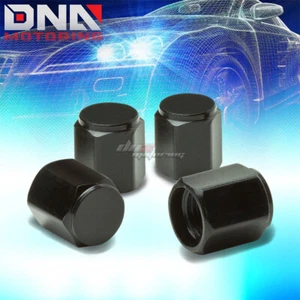 4 X ALUMINUM  BLACK HIGH STRENGTH TIRE/RIM VALVE AIR PORT DUST COVER STEM CAP - Picture 1 of 4