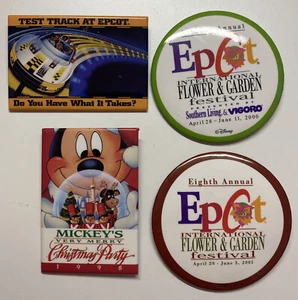 WDW Disney Button Pin Lot Mickeys Christmas Party Test Track Epcot Flower Garden - Picture 1 of 6
