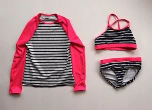 Lands' End Swimsuit Bathing Suit Swimming Girls Striped Beach 2 Piece Size 10S - Picture 1 of 6