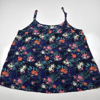 Camiseta sin mangas corta H&M dividida para mujer con flores tropicales sin mangas con correas talla 8 usada en excelente estado Foto 1 de 4