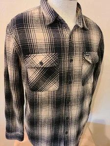 Brixton Bowery kariertes schweres Flanellhemd mit Knopfleiste für Herren schwarz & cremefarben Größe XL - Bild 1 von 14