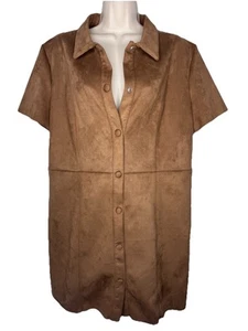 Zara Tan Faux Suede Mini Collar Button Down Shirt Dress Sz XL - Picture 1 of 6