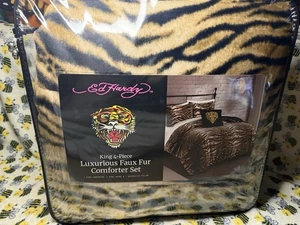 Ed Hardy King 4 Piezas Lujoso Juego de Edredón de Piel Sintética Estampado de Tigre - Imagen 1 de 5