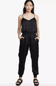 Cinq A Sept Amia Satin ärmellos Cargo lässig schwarz Twill Overall Gr. M neu ohne Etikett - Bild 1 von 1