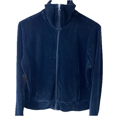 Chaqueta de terciopelo con cremallera Talbots para mujer negra suave cómoda elegante talla mediana Foto 1 de 4