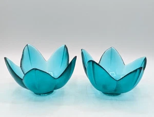 Juego de 2 cuencos de vidrio con forma de flor de loto baratija de salsas de caramelo azul turquesa 5" - Imagen 1 de 6