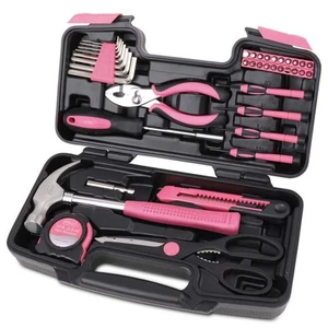 Apollo 39-Piece General Tool Set Pink Hammer Pliers Screwdrivers Tape Measure - Picture 1 of 10