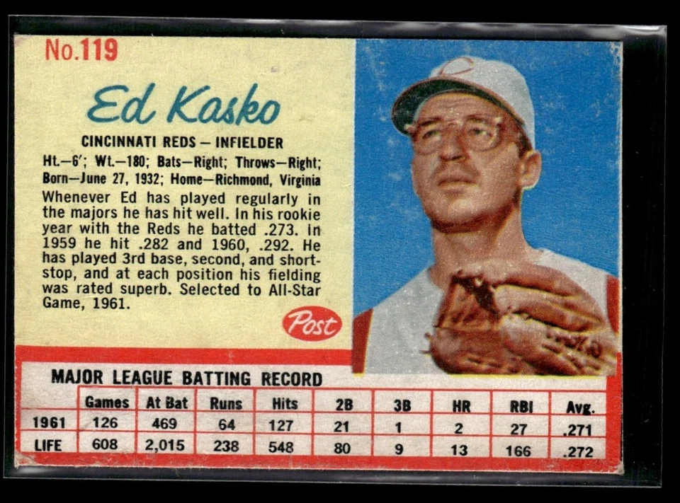 1962 Post Cereal Ed Kasko #119 - Image 1 of 2