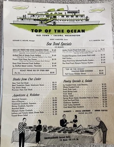 Vintage Restaurant Menu Top Of The Ocean Tacoma Wa 1940’s Stained Has Signatures - Picture 1 of 7