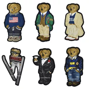 Polo Ralph Lauren Medium Sewn On USA Flag Preppy Ski Martini Varsity Bear Patch - Picture 1 of 7