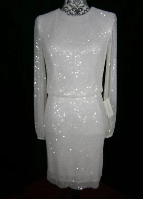 Jenny Yoo Sparkle Wedding Dress 4 Short 37" White Tulle Sequins Long Sleeves - Image 1 of 4