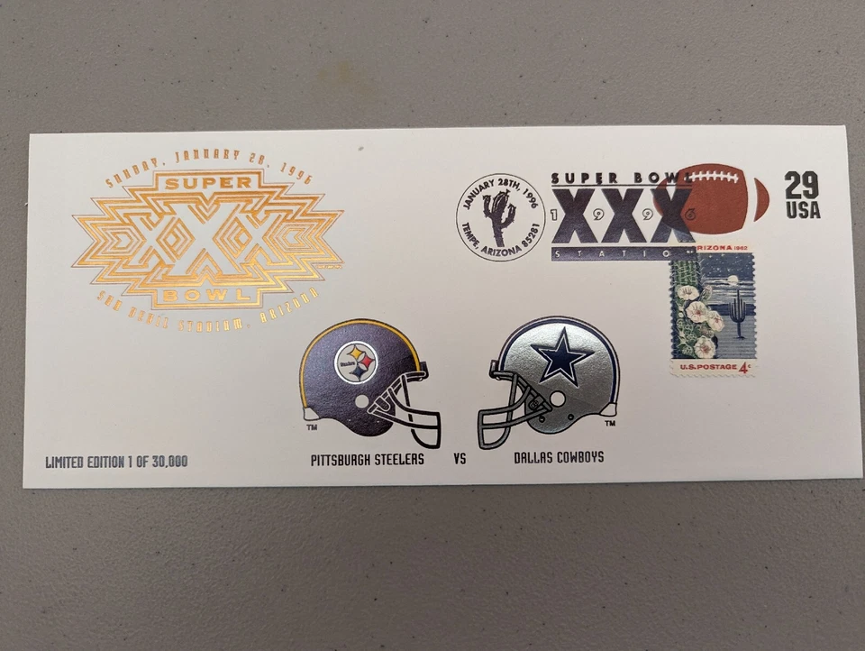 First Day Issue Envelope Super Bowl XXX  Pittsburgh Steelers Dallas Cowboys  - Image 1 of 3