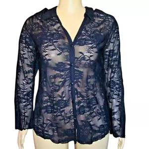 Lane Bryant Venezia Button Down Shirt Damen 26/28 Schwarz Spitze Langarm Oberteil - Bild 1 von 4