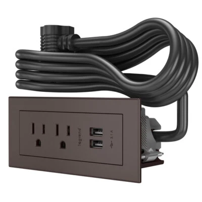 FURNITURE POWER 2-OUTLET WITH SWITCHING AND USB-A UNIT 9' CORD BROWN wiremold - Image 1 of 4
