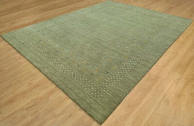 Olive Green Area Rug, Minimal 8 X10 Rug, Handknotted Solid Color Wool Rug - Image 1 of 4