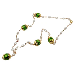 20mm Green Murano Glass White Baroque Pearl Cz Pave Rosary Chain Necklace - Picture 1 of 6
