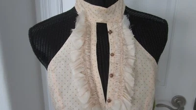 LA ROK Silk Ruffle Peach Polka Dot Metal Button Halter top Sz Medium NWT $170 - Image 1 of 4