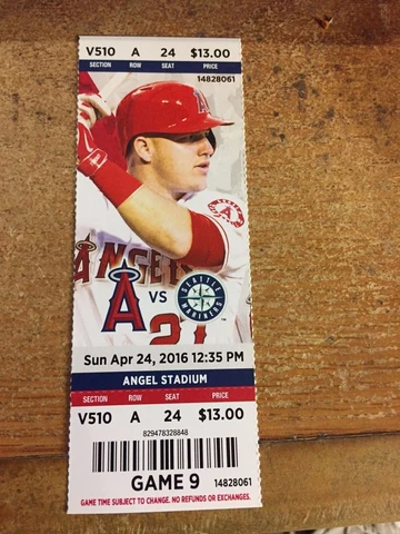 2016 LOS ANGELES ANGELS VS SEATTLE MARINERS TICKET STUB 4/24 ALBERT PUJOLS HR Cover