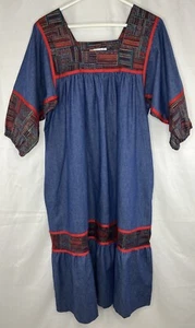 Vintage Krist Gudnason California Boho Blue Denim Dress Medium USA - Picture 1 of 5