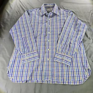 Turnbull & Asser Shirt Mens Large Blue Purple Tan Check Made In England MONOGRAM - Picture 1 of 10