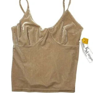 Vintage Babydoll Samt Tank Top hellbraun Cami Spaghettiträger Fee Festival Medium - Bild 1 von 5